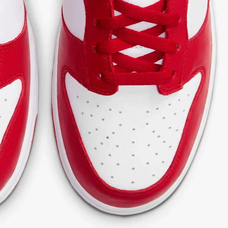 Nike Dunk Low in the color White and University red