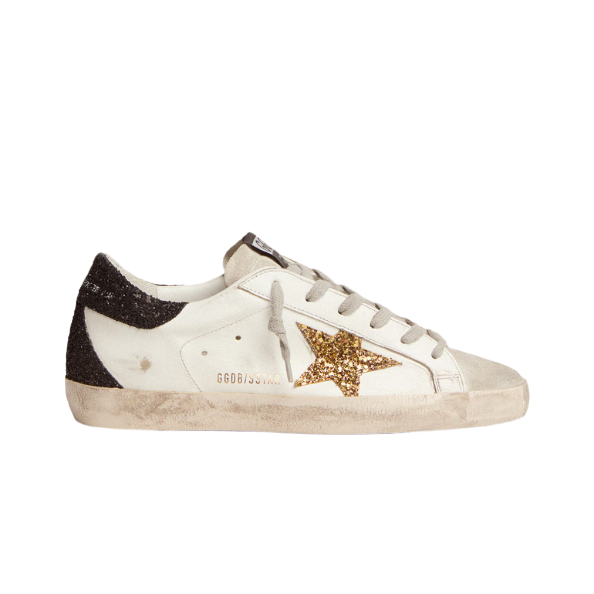 Women’s Super-Star in nappa leather with gold glitter star and black glitter heel tab