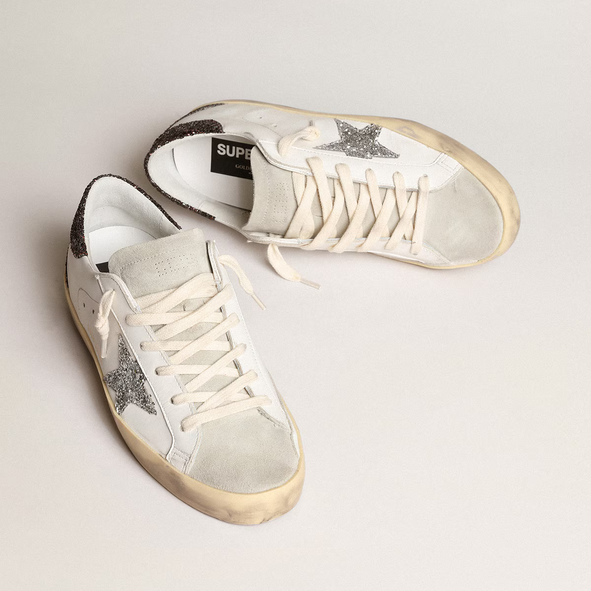 Women's Super-Star with silver star and brown glitter heel tab