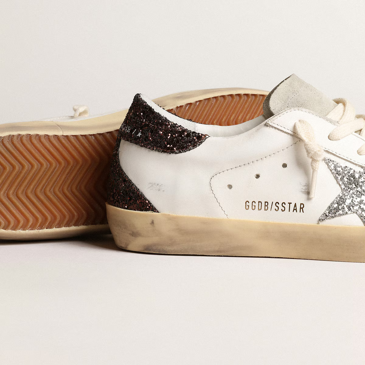Women's Super-Star with silver star and brown glitter heel tab