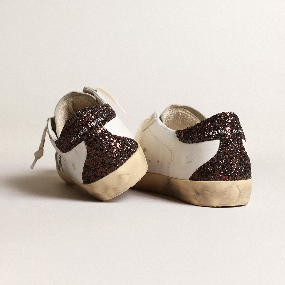 Women's Super-Star with silver star and brown glitter heel tab