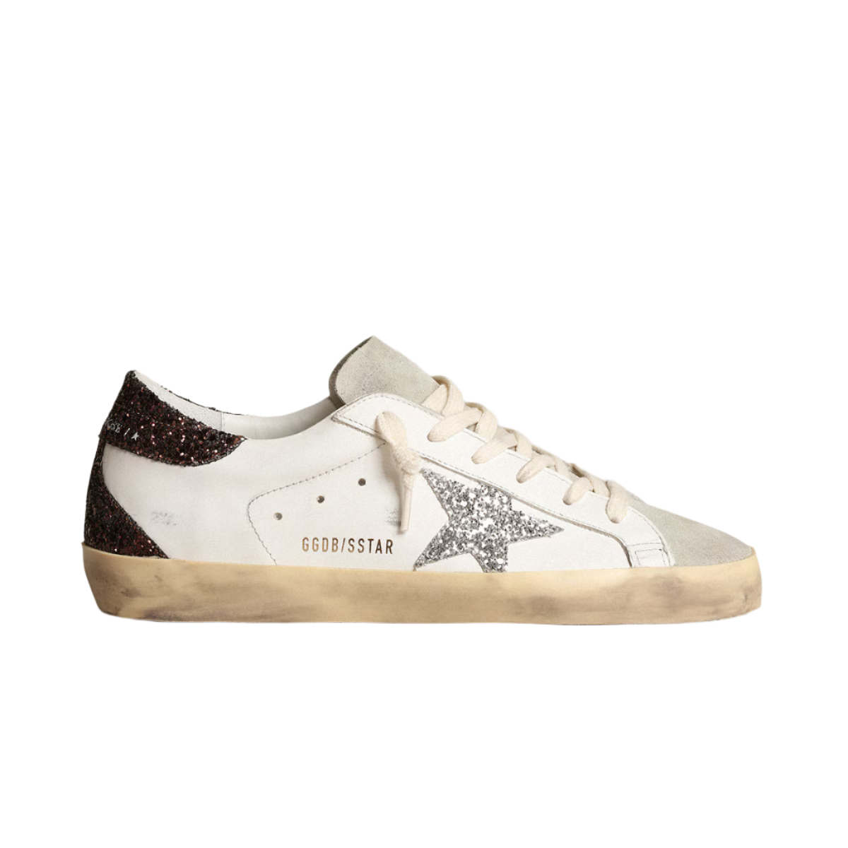 Women's Super-Star with silver star and brown glitter heel tab