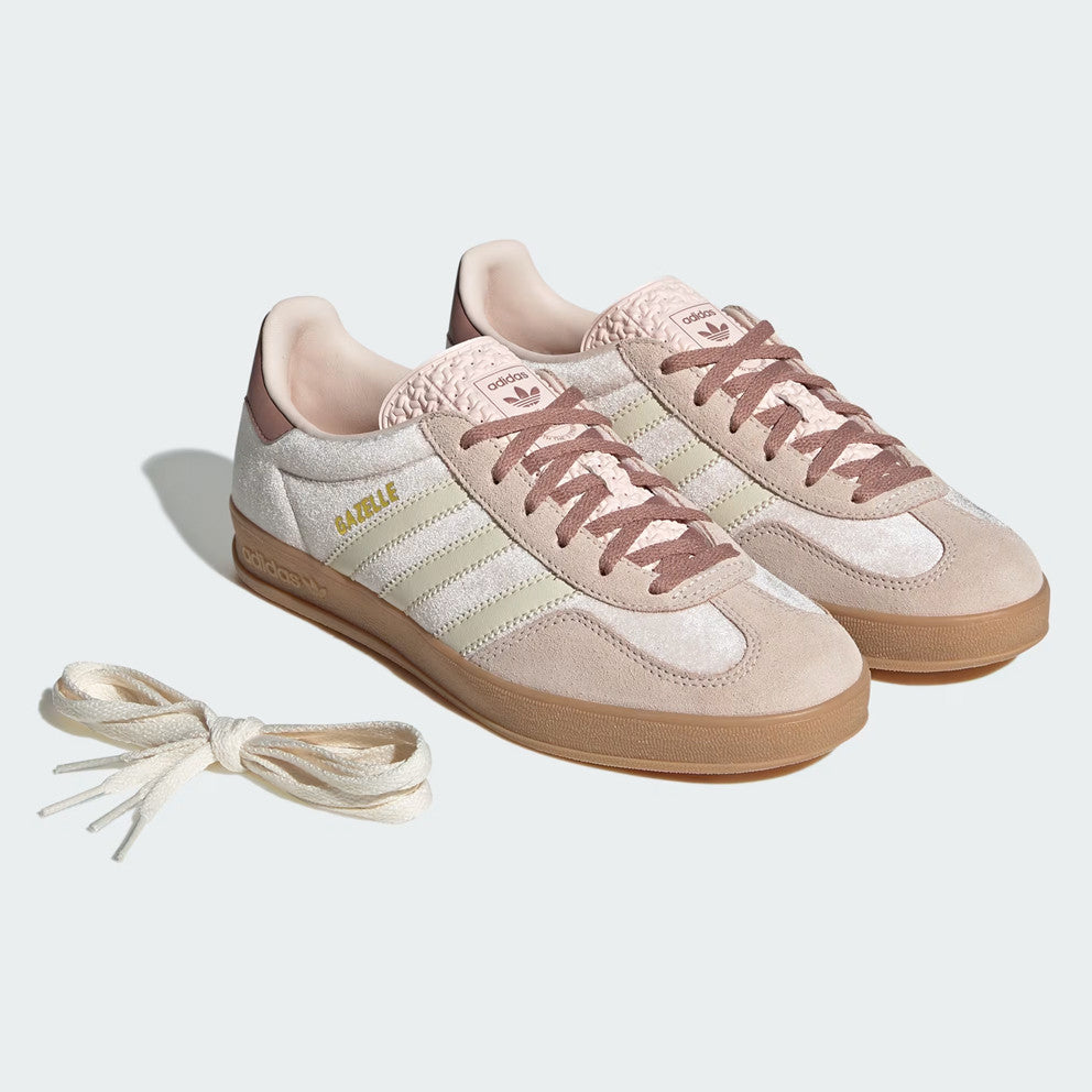 adidas gazelle indoor beige with gum sole pink laces