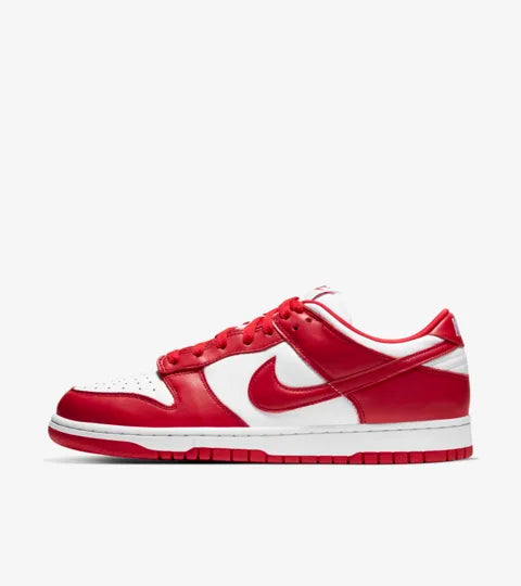 Nike Dunk Low in the color White and University red